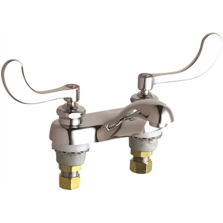 Chicago Faucet 4 in. Centerset 2-Handle Low-Arc Bathroom Faucet in Chrome with Wrist Blade Handles 802-317ABCP